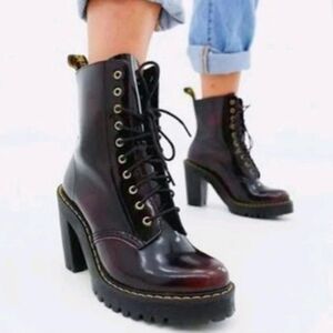 MAKE ANY OFFER Dr Martens Kendra Cherry Red Arcadia Leather Heeled Boots Sz 10